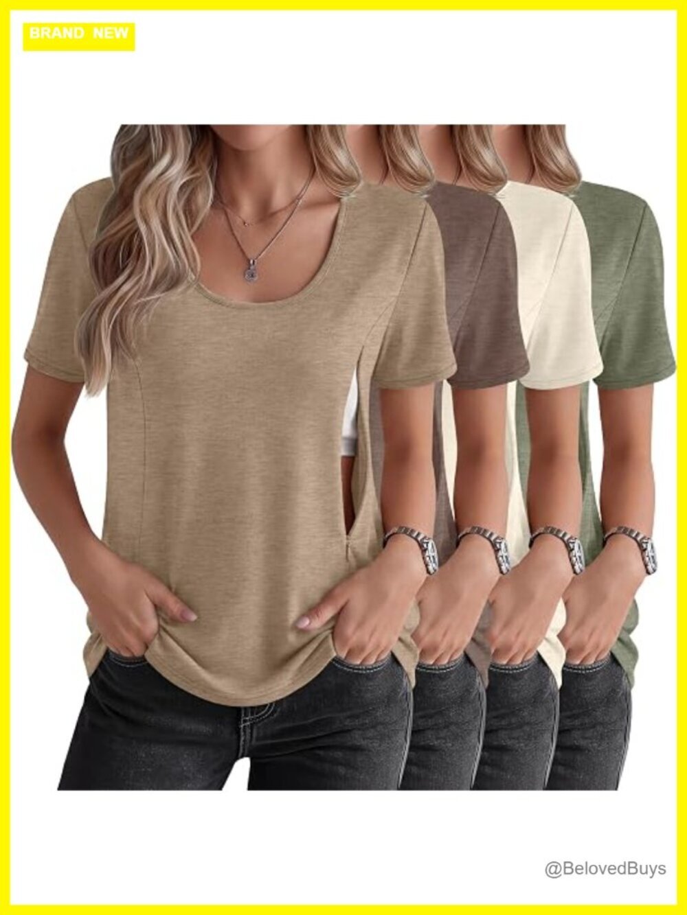 Women's Nursing Shirts with Hidden Zippers Short Sleeve Maternity Tops